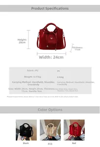 Detailed size chart and dimensions for the bow-knot PU leather women handbag