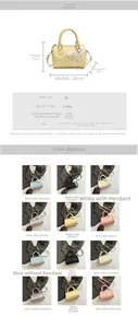 Size chart showing dimensions and PU material details for the Boston crossbody bag
