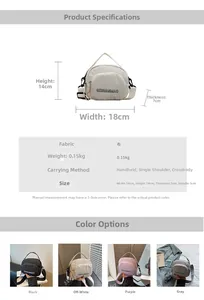 Detailed size specifications and color options for the canvas crossbody shoulder bag