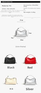 Detail view of large capacity PU leather bag showing dimensions and four color options