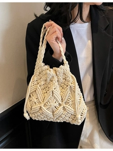 Sac Seau Bohème en Corde de Coton Tissé Main Pour Femme Style Plage Vacances Sac Bandoulière Cordon avec Glands Perles