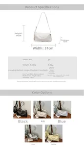 Detaillierte Größentabelle und Spezifikationen für die minimalistische PU-Schultertasche