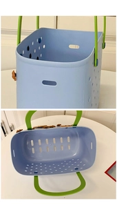 Macro detail of breathable perforated beach bag with durable handles for bathroom storage