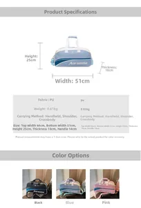 Detailed size specifications and color options for the PU leather sports duffle bag