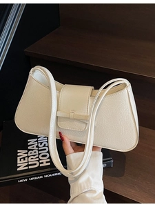 Women Fashion Pleated PU Leather Underarm Bag Retro Bowknot Decorative Shoulder Bag Baguette Handbag Large Capacity Top Handle Purse