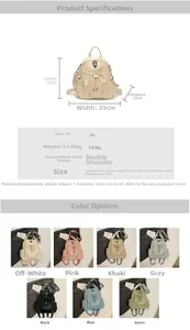 Detailed size guide and multi-color view of stylish PU leather backpack for women