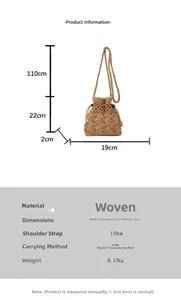 Spécifications de taille pour un sac seau tissé jaune avec une bandoulière de 110 cm