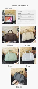 Detail showing 46x17x28cm size dimensions and five color options for nylon travel bag