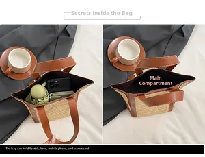 Detailed interior of woven straw tote showing spacious compartment for daily essentials