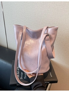 Fashionable light purple stone pattern bucket bag with adjustable shoulder strap