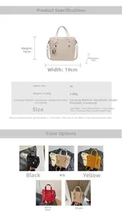 Tabella dettagliata della mini borsa a secchiello intrecciata con misure e colori