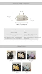 Detailed size guide and color options for the stylish PU leather mini pillow bag