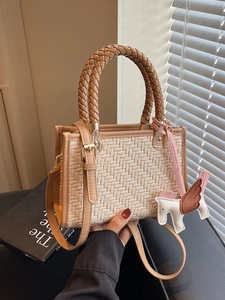 Sac Bandoulière Vintage en Cuir PU Tissé pour Femme Petit Sac à Main Carré Avec Pendentif Cheval Mode Sac d'Épaule