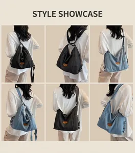 Detailed views of vintage large tote bag in black and blue shown from multiple angles