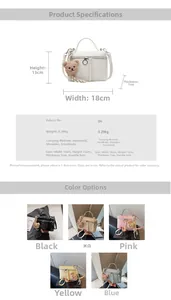 Detail specifications of mini PU crossbody bucket bag with plush bear charm dimensions