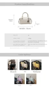 Detailed dimension guide and multi-color options for minimalist PU leather pillow handbag