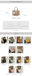 Detail view of stylish PU leather tote bag showing exact size and bear charm accessory