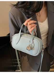 Vintage Luxurious Litchi Pattern PU Leather Shoulder Bag For Women Fashion Boston Pillow Handbag With Silver Lock Pendant