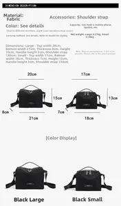 Tableau des tailles détaillé pour sac en nylon montrant les dimensions grand et petit modèles
