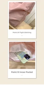 Detail of high-density stitching and internal pocket of pink fabric dumpling bag