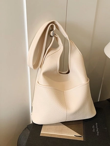Retro Hobo-Tasche mit großem Fassungsvermögen in Cremeweiß aus Leder mit Gurt
