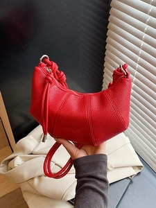 Minimalistische Damen Litschi-Maserung PU-Leder Halbmond Croissant Tasche Mit Knotendekoration Einzelschulter Umhängetasche Alltag