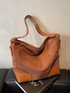 Vintage Frosted PU Leather Tote Bag For Women Large Capacity Casual Shoulder Bag Fashion Commute Hobo Bag Contrast Stitching