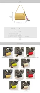 Detailed size specifications and color matrix for the lychee grain cylinder crossbody bag