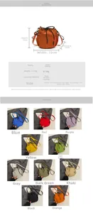 Detailed size specifications and color options for the lightweight drawstring bucket bag
