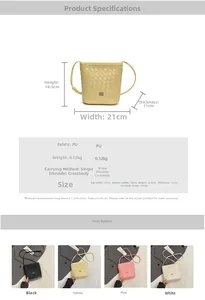 Detailed size specifications and color selection for woven texture bucket bags