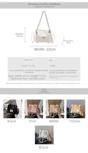 Detailed size chart and multi-color options for the stylish women's bucket bag