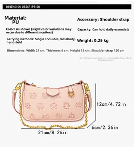 Sac bandoulière rose en PU avec motif zodiacal gaufré et chaîne dorée 21x6x12cm