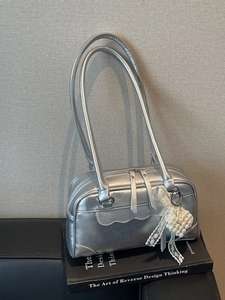 Women's PU Leather Boston Shoulder Bag Scalloped Edge Underarm Bag With Artificial Pearl Heart Lace Charm Daily Fashion Commute Handbag