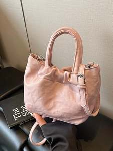 Niche Design Ruched PU Leather Bucket Bag For Women Fashion Simple Commuter Handheld Shoulder Crossbody Bag Small Tote