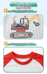 Vue détaillée du t-shirt raglan pour enfants avec imprimé pelleteuse et coton doux