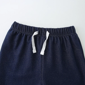 Pantalon d'été pour garçon en coton bleu marine avec taille élastique et cordon