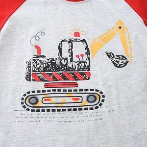T-shirt pour garçons gris et rouge à manches raglan et imprimé graphique excavatrice