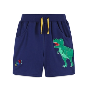 Short d'été bleu marine pour garçon avec broderie dinosaure et cordon jaune vif
