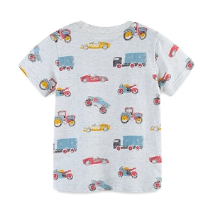 T-shirt gris clair pour garçons avec imprimés véhicules animés et col rond classique