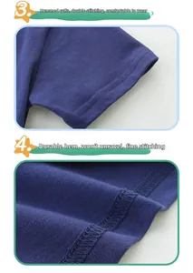 Détail des poignets et de l'ourlet à double couture sur le t-shirt enfant bleu marine