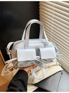 Sac de Bowling en Cuir PU Brillant pour Femme Avec Nœud Décoratif Doubles Poches Avant Sac à Main à Bandoulière Polyvalent Grande Capacité