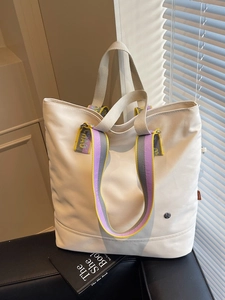 Women Large Capacity Canvas Tote Bag Casual Printed Wide Shoulder Strap Shoulder Bag Commuting Shopping Bag Student Tote