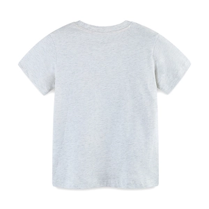 Classic light grey crew neck cotton T-shirt for boys with a clean back-view flat lay design