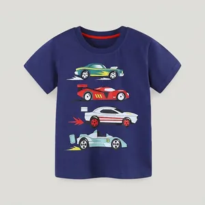 T-Shirt Garçon 100% Coton Manches Courtes Imprimé Voiture de Course Col Rond Enfants Été Décontracté Respirant Haut