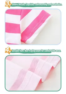Detail of pink and white striped girl dress showing high-quality stitching on cuffs and hem