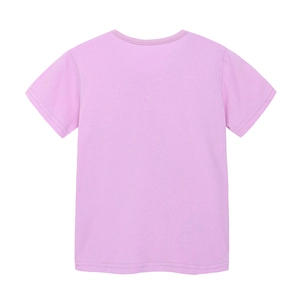 Rückansicht eines minimalistischen lavendelfarbenen Mädchen-T-Shirts aus Baumwolle mit Rundhals
