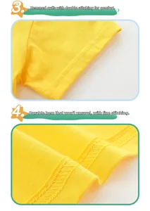 Close-up of bright yellow cotton t-shirt hem and sleeve with double-stitched reinforcement
