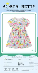 Détails de la robe en coton pour fillettes avec motifs animaux et fiche technique tissu