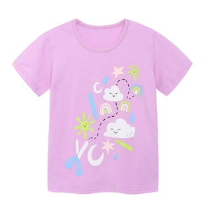 Mädchen T-Shirt in Lavendel aus Baumwolle mit Regenbogen-Cartoon-Print für den Sommer