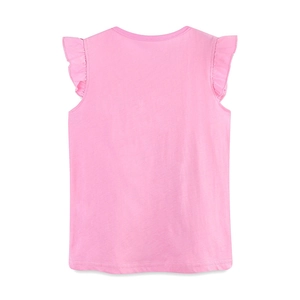 T-shirt rose sans manches pour fille en coton avec manches à volants et col rond, vue dos